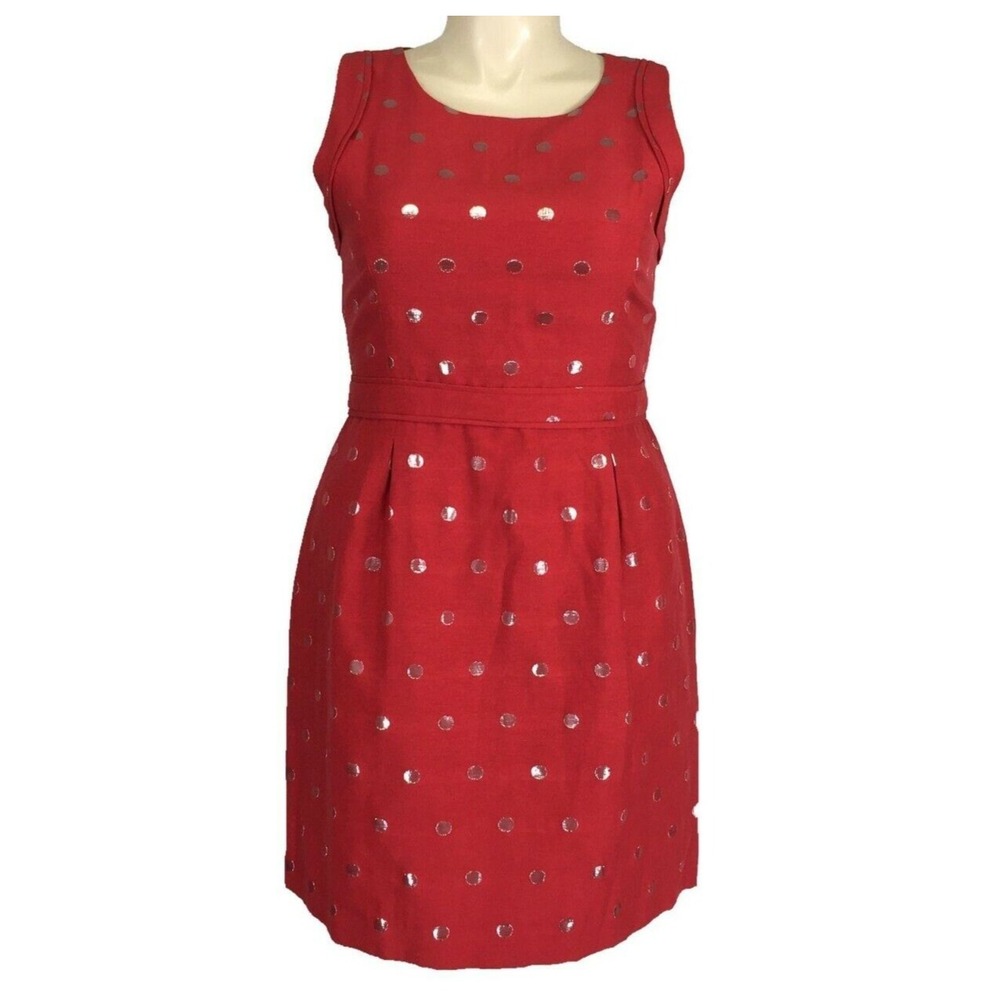 NWT ELLE Dress 12 Red Polka Dot Shimmer Sheath Washable Short Trendy Party